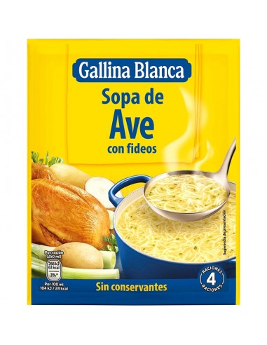 SOPA SOBRE G.BLANCA AVE CON FIDEOS